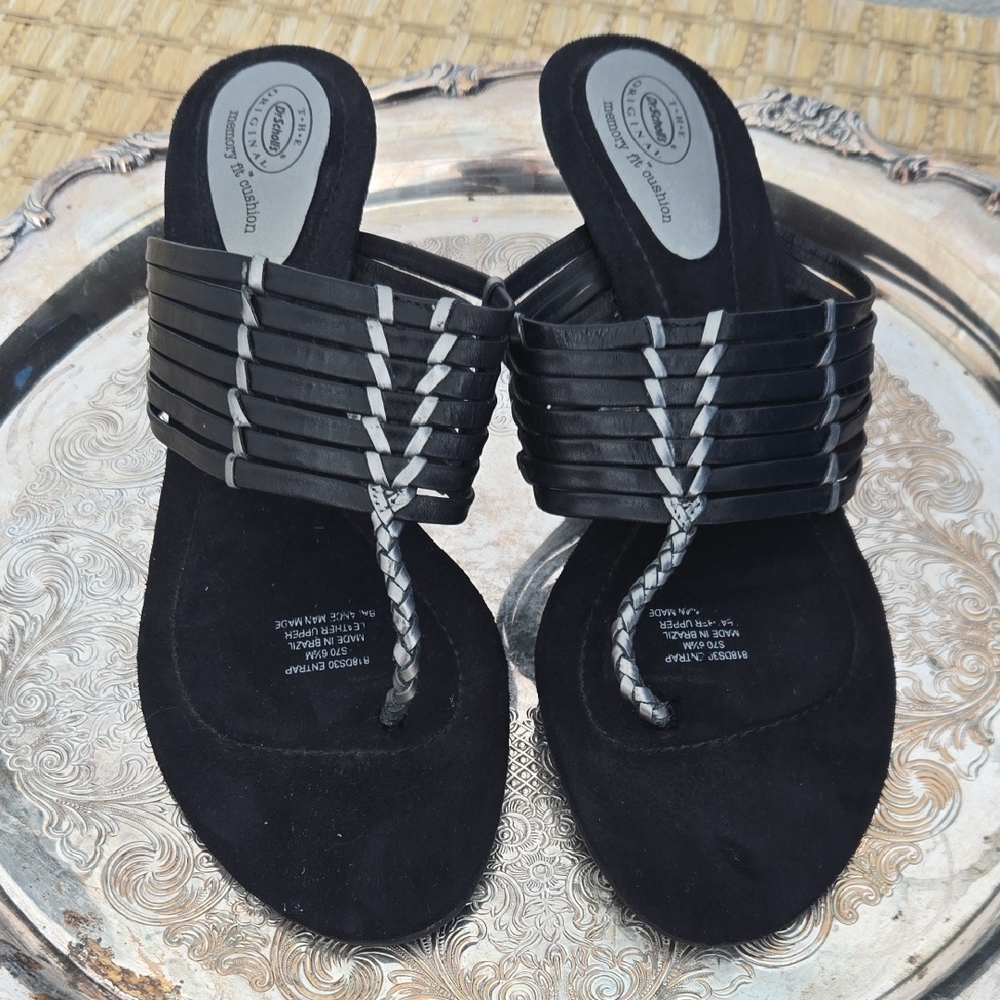 Dr Scholls Black Strappy Kitten Heel Sandals
